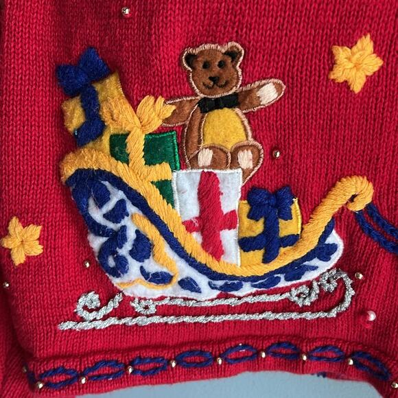 Designers Originals Vintage Christmas Sweater Beaded Embroidered Santa Reindeer - Picture 6 of 8